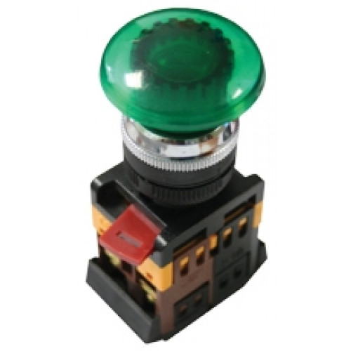 Кнопка Грибок  зеленая с подсв. AELA-22 220В NO+NC EKF