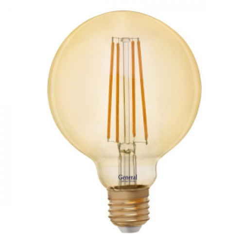 Лампа GLDEN-G95S-8-230-E27-2700 Золотая шар d95 нить 8Вт Е27 2700К General