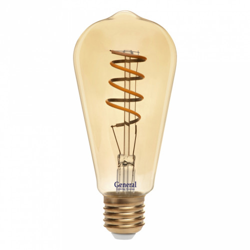 Лампа GLDEN-ST64SS-7-230-E27-2700 Золотая капля 7Вт спираль Е27 2700К General