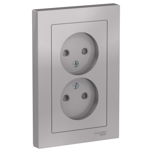 Розетка Schneider Eleсtric ATLASDESIGN 2-м б/з 16А в сборе АЛЮМИНИЙ