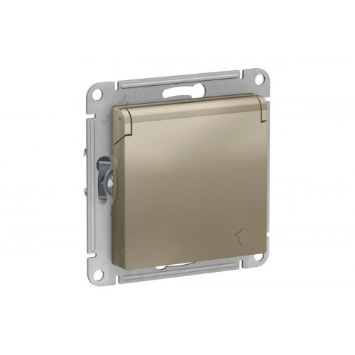 Розетка 1я с з/к с крышкой Schneider Electric ATLASDESIGN ШАМПАНЬ