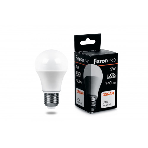 Лампа LED E27  9Вт-СВЕЧА  220В  4000К FERON-PRO (OSRAM)