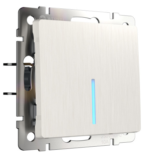 WL13-SW-1G-2W-LED/ Выключатель одноклавишный проходной с подсветкой (перламутровый рифленый)