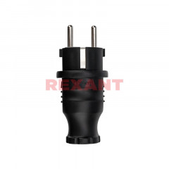 Вилка прямая каучук с з/к 16А 250В IP44 черная REXANT